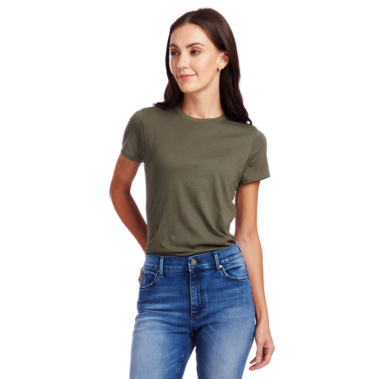 Women wearing Military Green Fitted Crew Marcy Tee