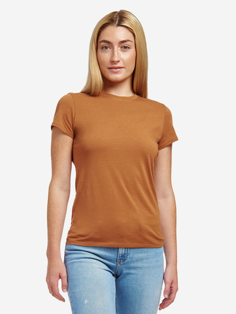 Women wearing Cardamom Fitted Crew Marcy Tee