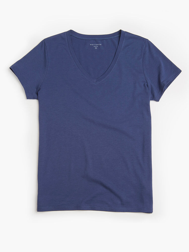 Women wearing Vintage Navy Fitted V-Neck Marcy Tee