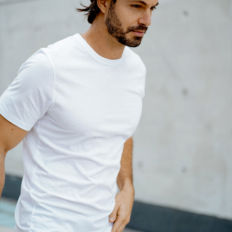 Men wearing White Classic Crew Driggs Tee