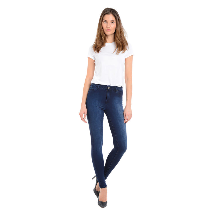 Women wearing Medium/Dark Blue High Rise Skinny Ann Jeans