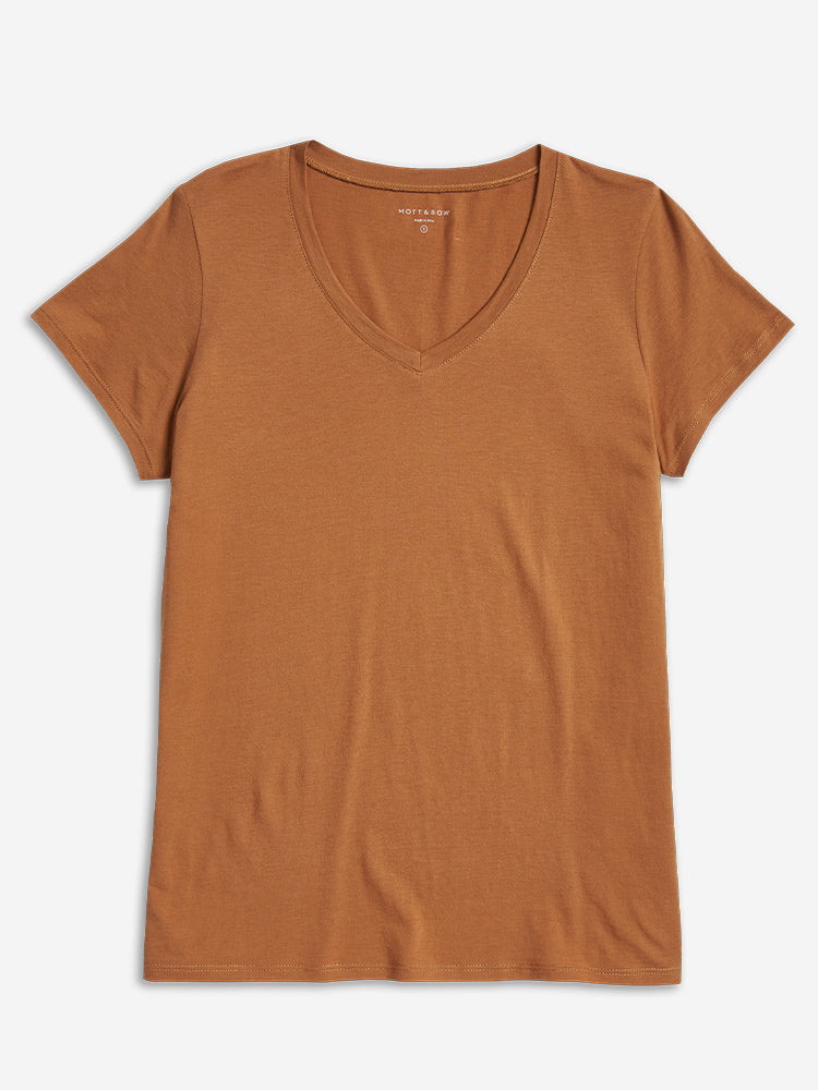 Women wearing Cardamom Fitted V-Neck Marcy Tee