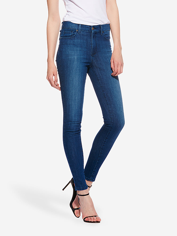 Women wearing Medium Blue High Rise Skinny Carmine Jeans