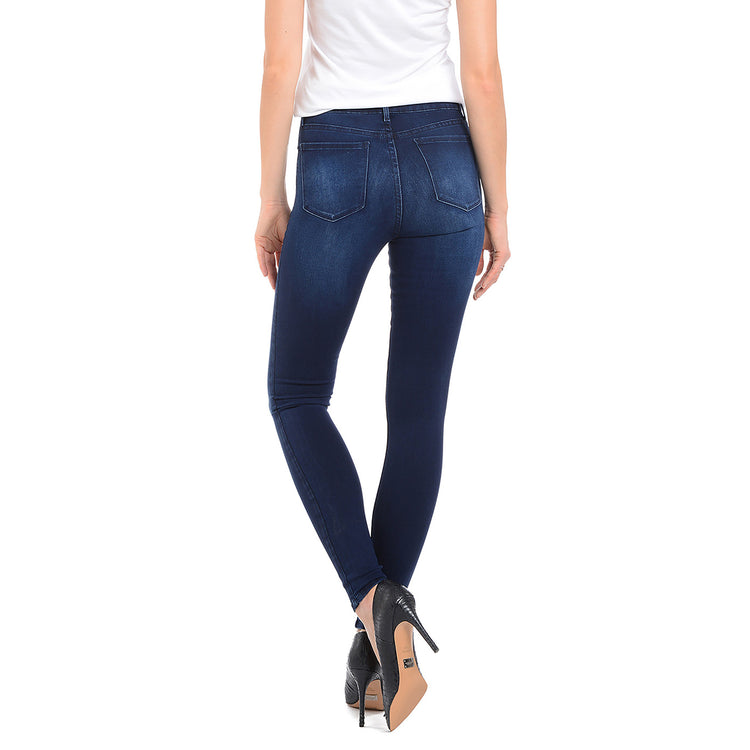 Women wearing Medium/Dark Blue High Rise Skinny Ann Jeans