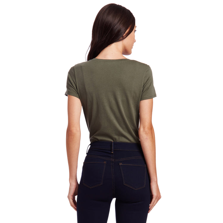 Women wearing Military Green Fitted V-Neck Marcy Tee