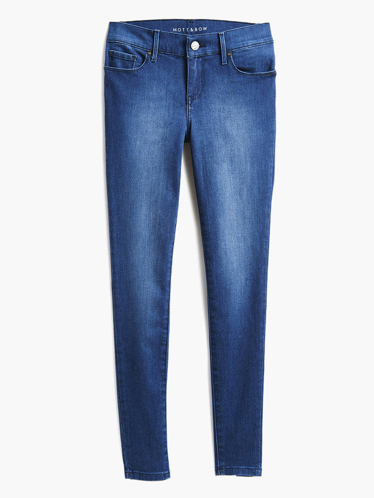 Women wearing Medium Blue Mid Rise Skinny Carmine Jeans