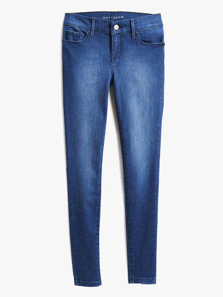 Women wearing Medium Blue High Rise Skinny Carmine Jeans