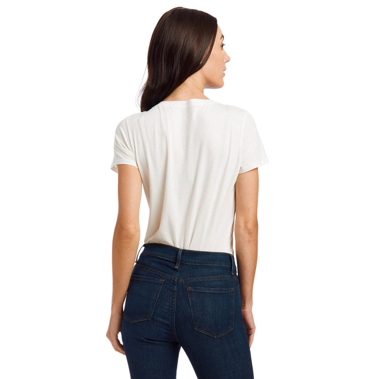 Women wearing Vintage White Fitted V-Neck Marcy Tee