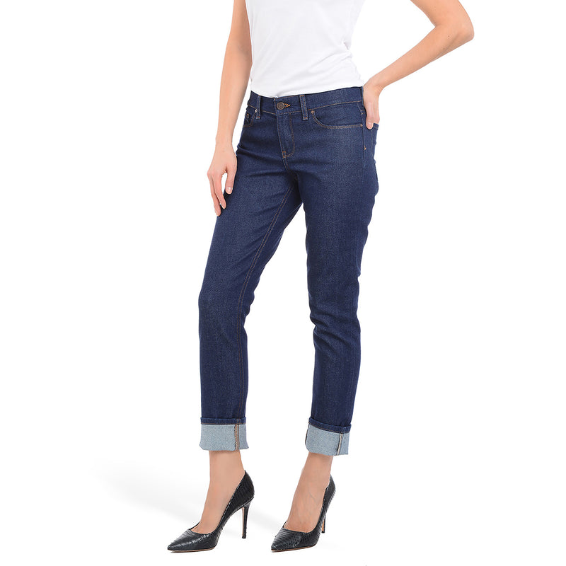 Women wearing Dark Blue Slim Straight Laight Jeans