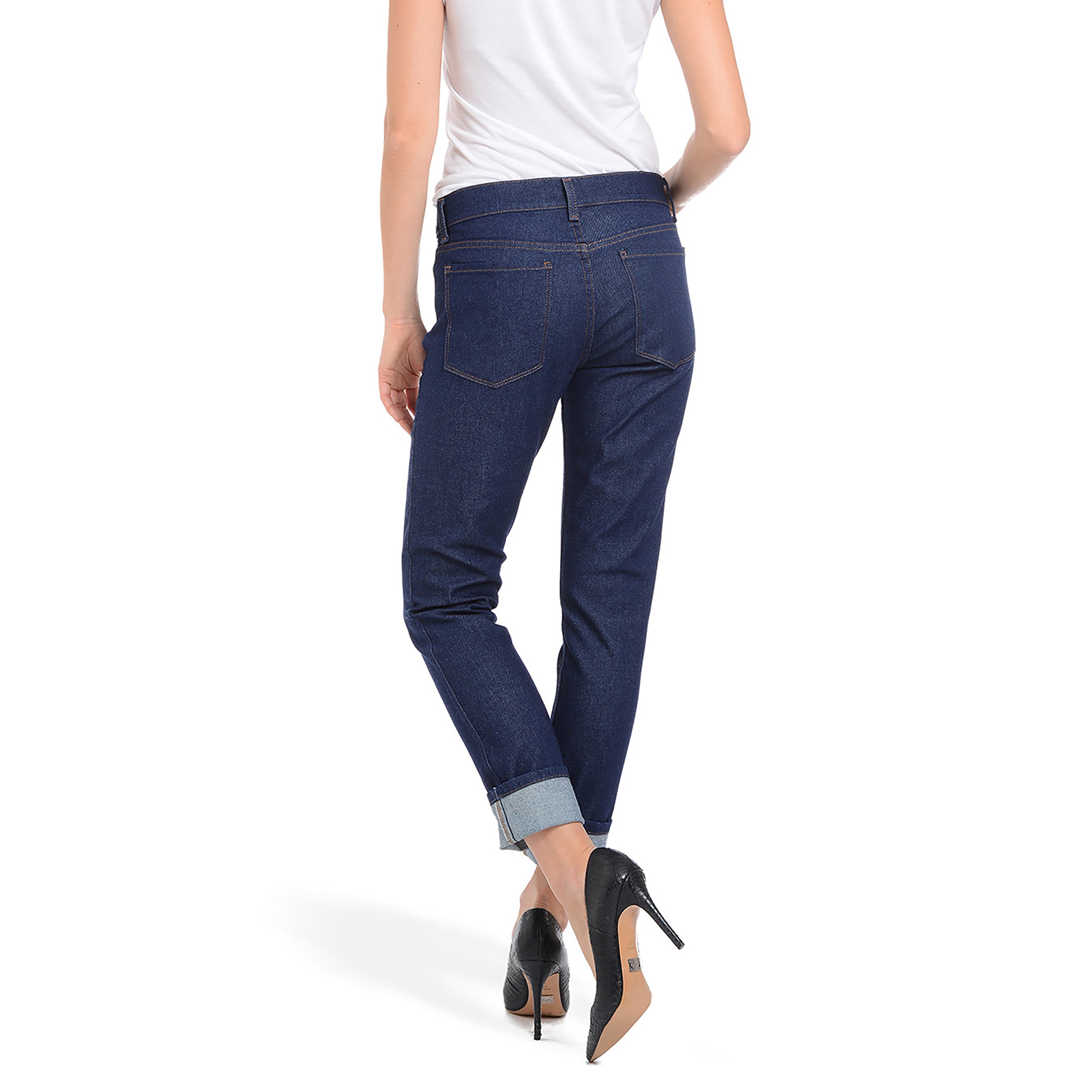 Women wearing Dark Blue Slim Straight Laight Jeans