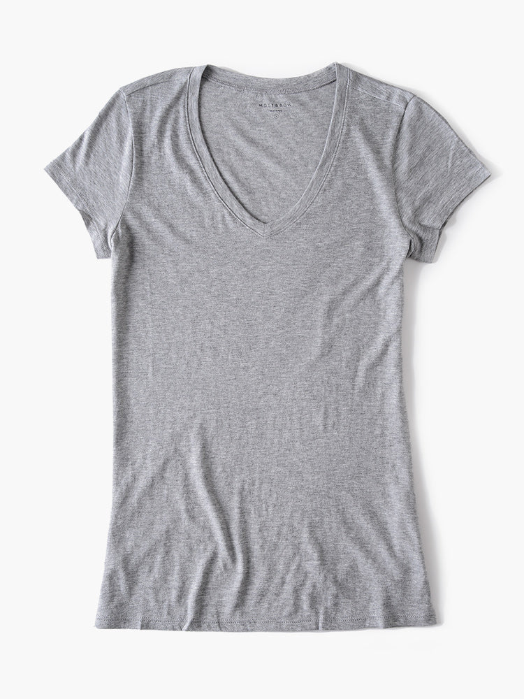 Women wearing Heather Gray Fitted V-Neck Marcy Tee