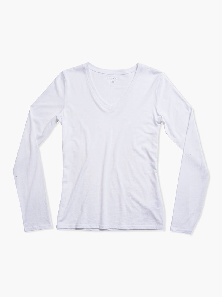 Women wearing Blanc Long Sleeve V-Neck Tee Marcy