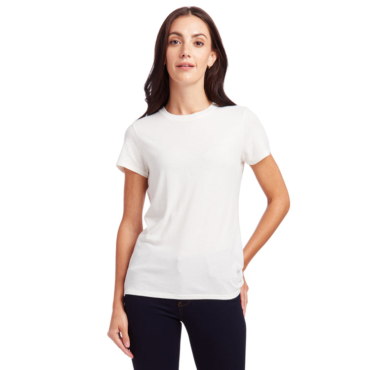Women wearing Vintage White Fitted Crew Marcy Tee