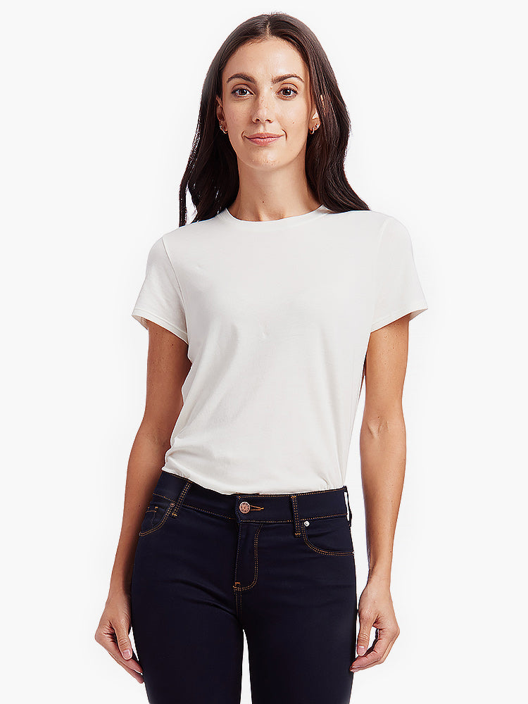 Women wearing Vintage White Fitted Crew Marcy Tee