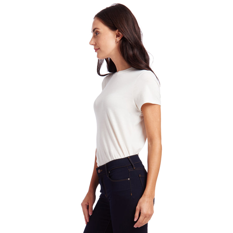 Women wearing Vintage White Fitted Crew Marcy Tee