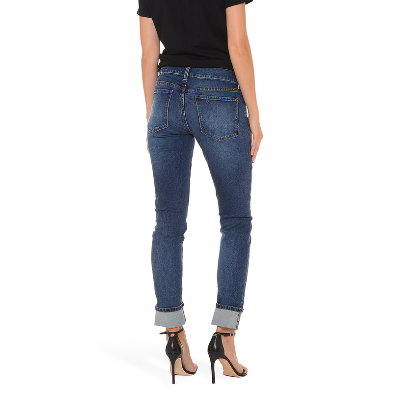 Women wearing Medium/Dark Blue Slim Straight Ridge Jeans