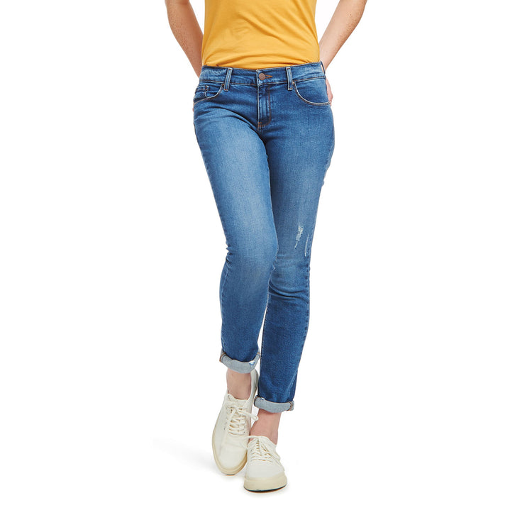 Women wearing Bleu clair/Médium Mid Rise Slim Straight Ridge Jeans