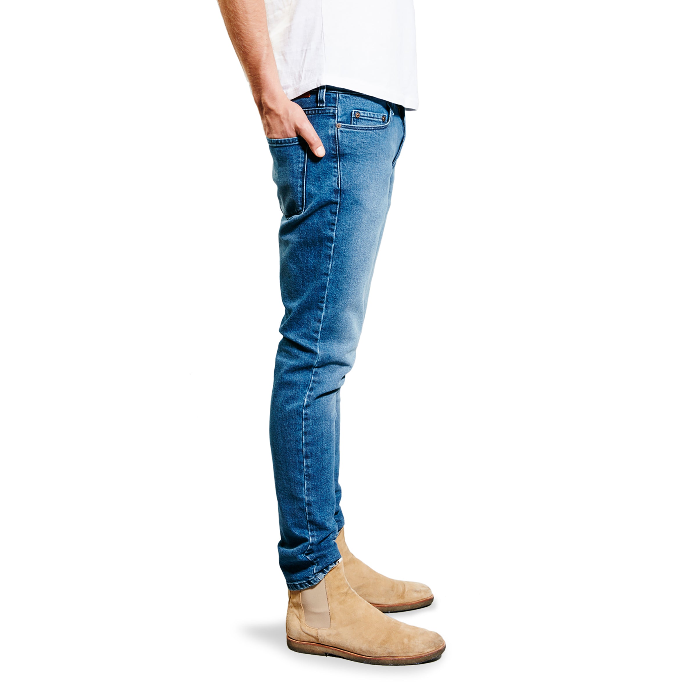 Men wearing Medium Blue Skinny Warren Jeans