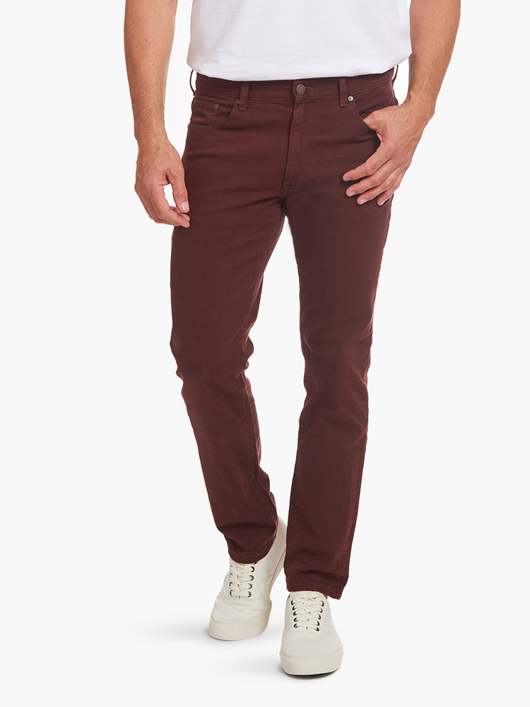 Men wearing Burgundy Slim Mercer Jeans