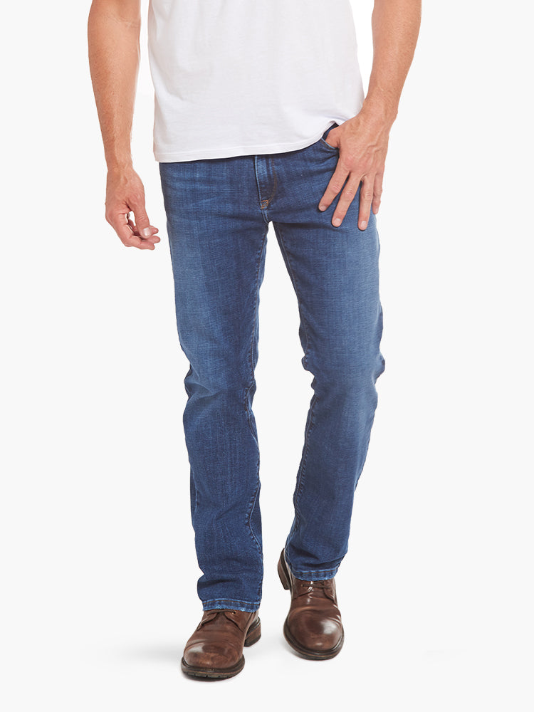 Men wearing Light/Medium Blue Straight Wooster Jeans