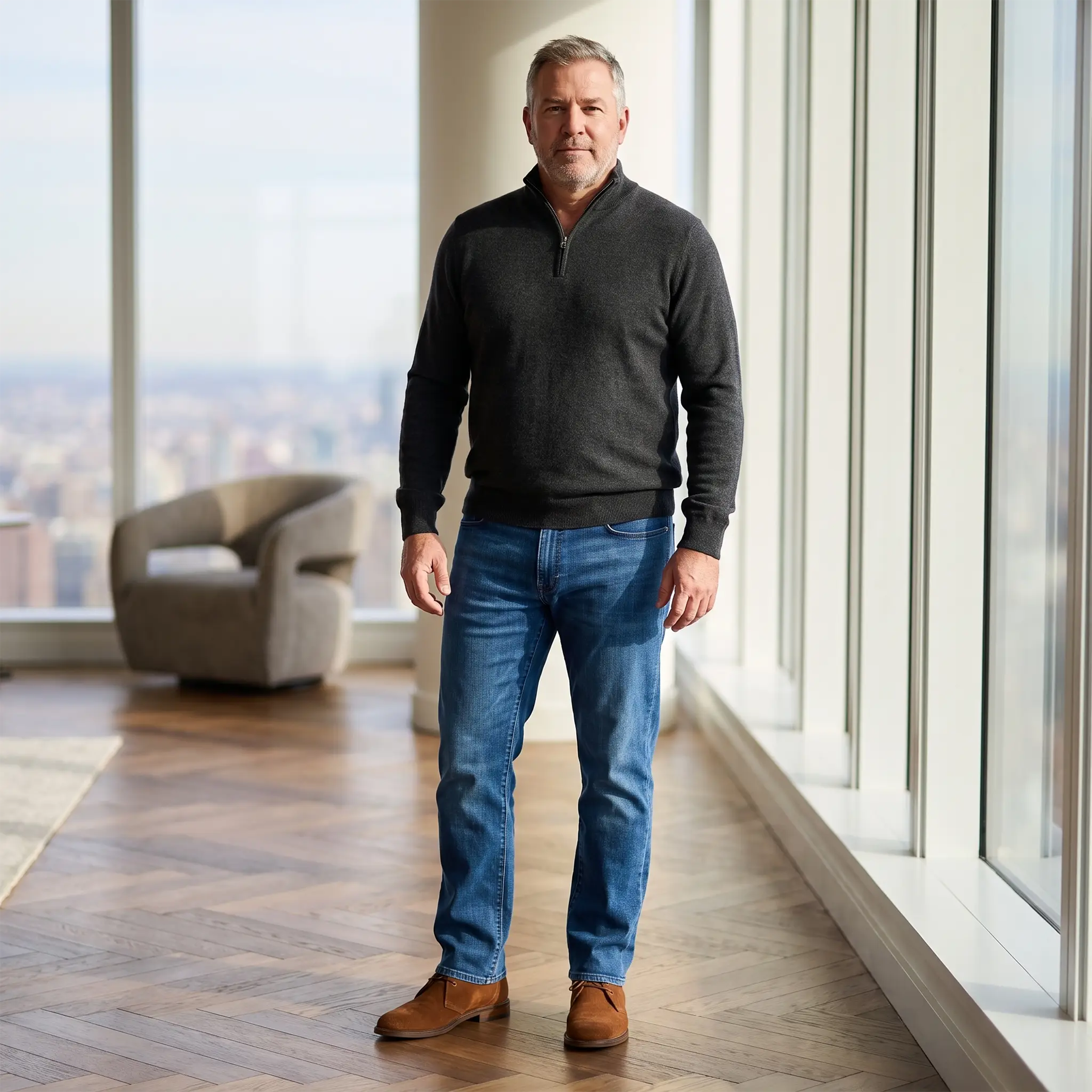 Men wearing Medium Blue Straight Staple Jeans
