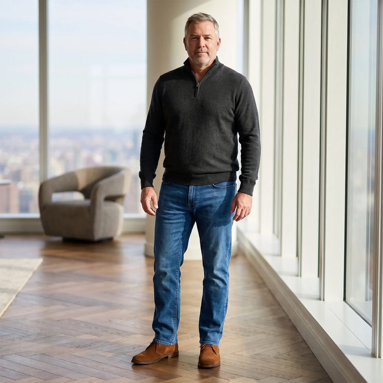Men wearing Medium Blue Straight Staple Jeans