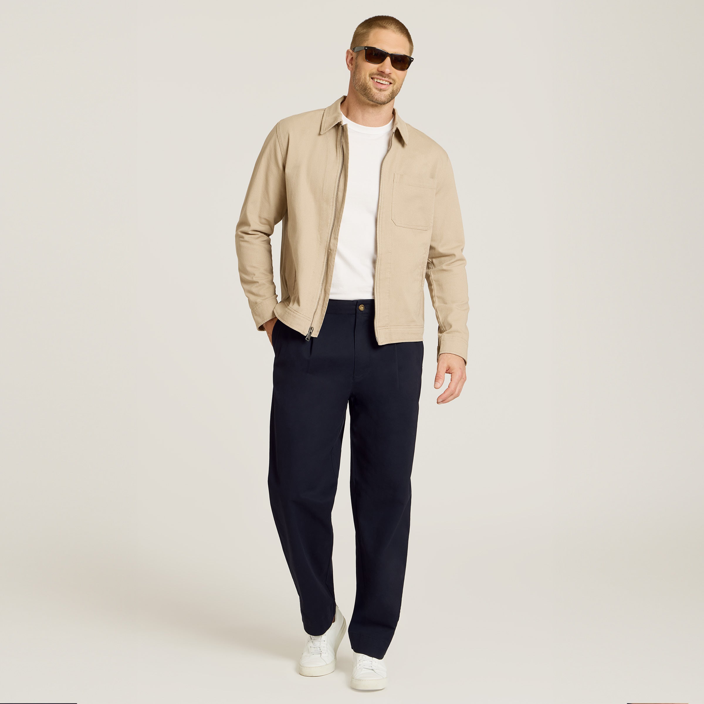 Men wearing Navy Wide Leg Chino