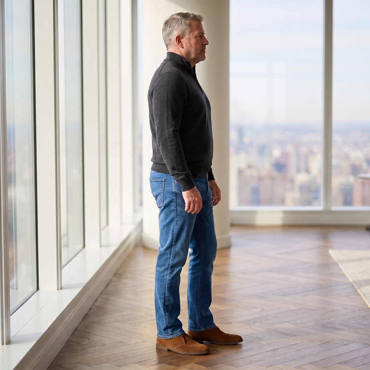 Men wearing Medium Blue Straight Staple Jeans