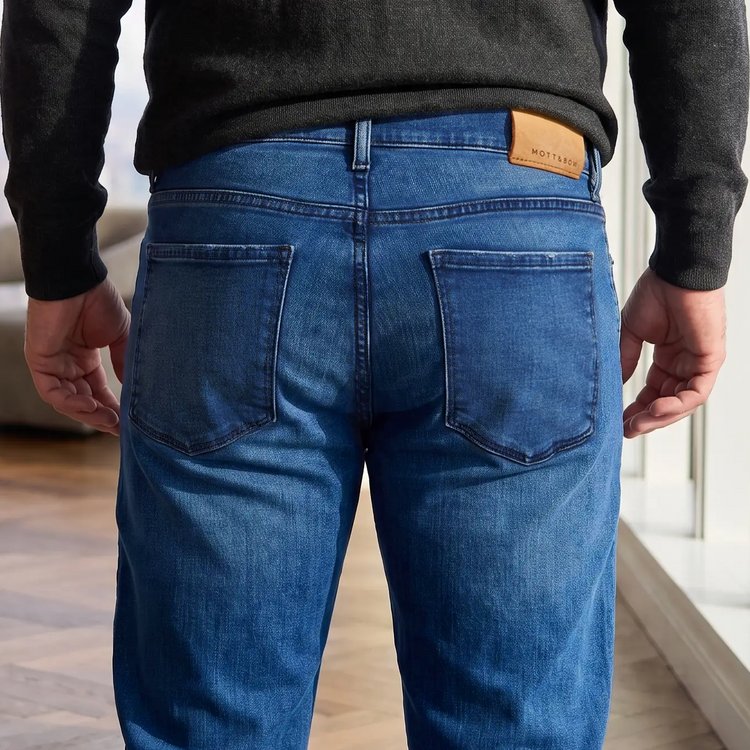 Men wearing Medium Blue Straight Staple Jeans