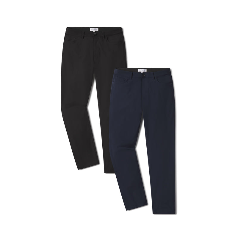 Men wearing Black/Navy 5 Pocket Travel Pants 2-Pack pants