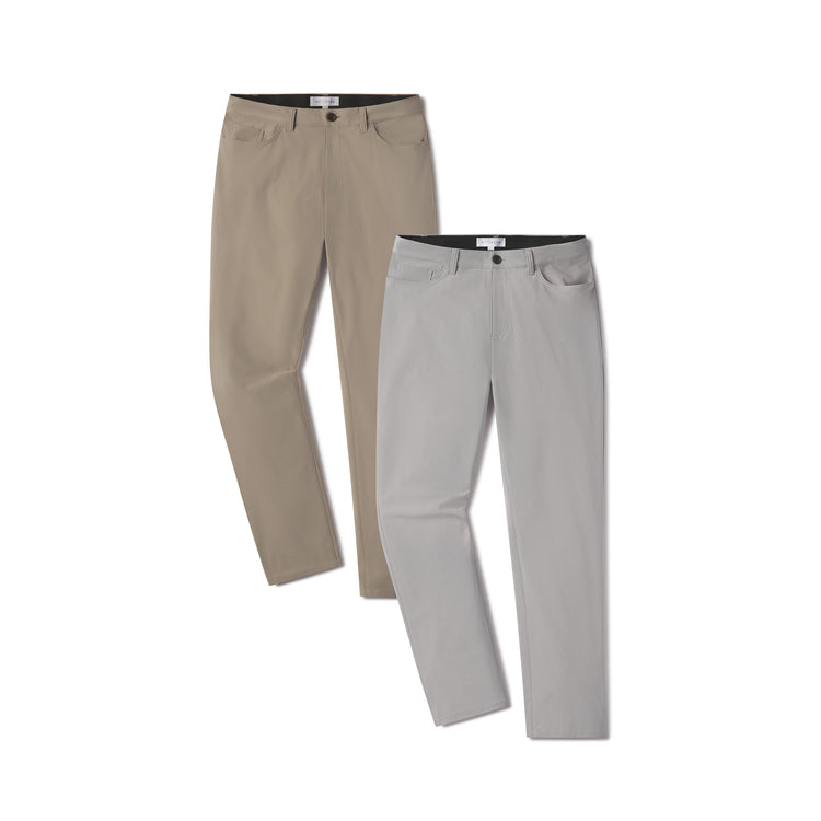 Men wearing Khaki/Silver 5 Pocket Travel Pants 2-Pack
