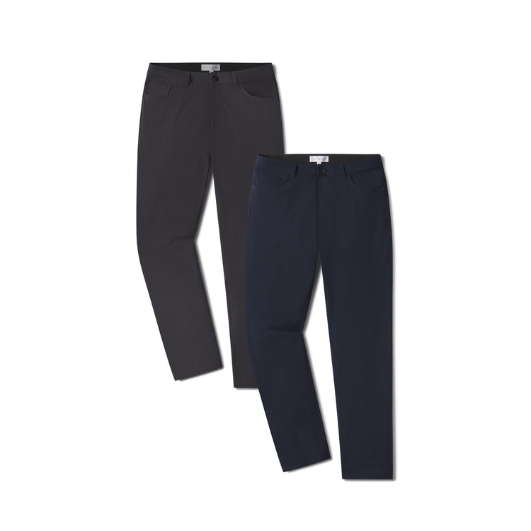 Men wearing Navy/Granite 5 Pocket Travel Pants 2-Pack