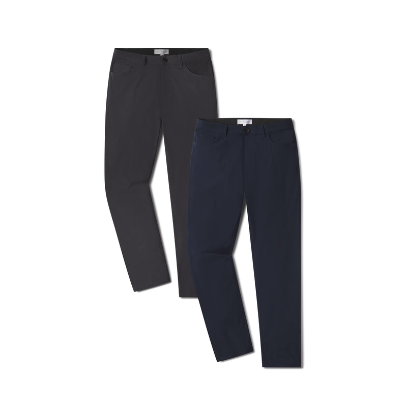 Men wearing Navy/Granite 5 Pocket Travel Pants 2-Pack pants