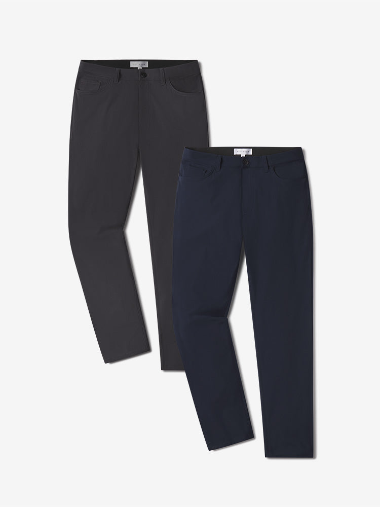 Men wearing Navy/Granite 5 Pocket Travel Pants 2-Pack