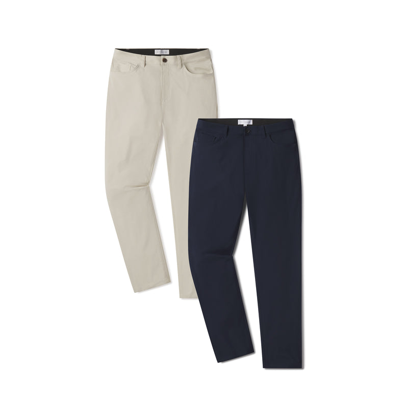 Men wearing Navy/Stone 5 Pocket Travel Pants 2-Pack pants