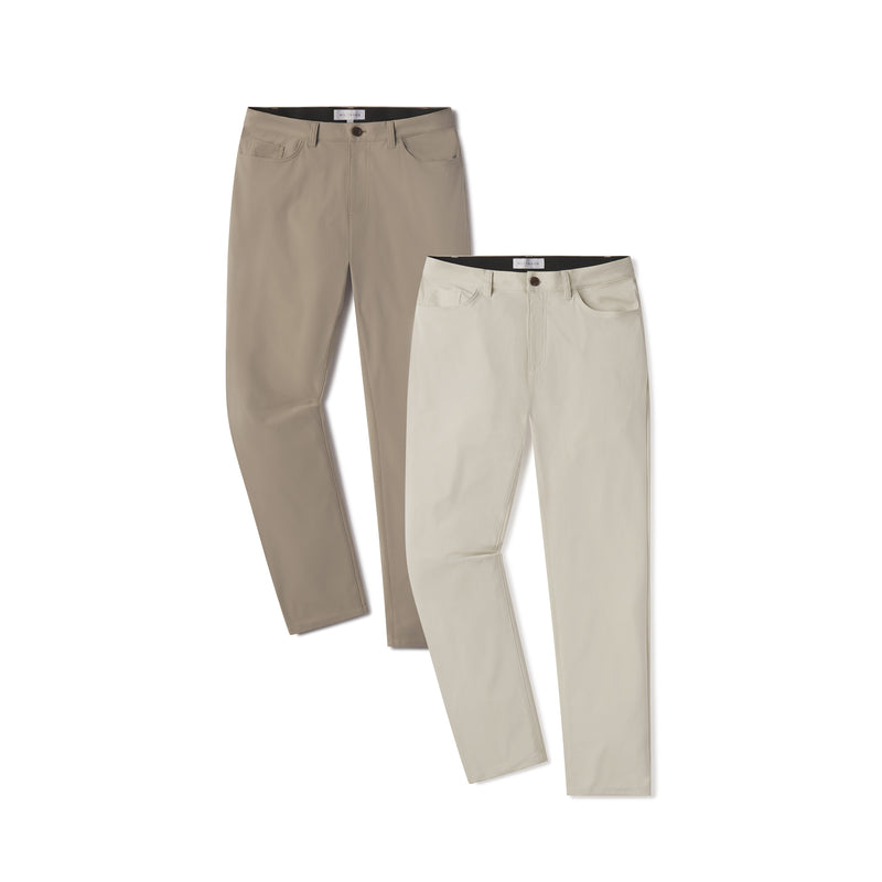 Men wearing Stone/Khaki 5 Pocket Travel Pants 2-Pack pants