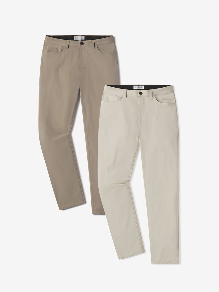 Men wearing Stone/Khaki 5 Pocket Travel Pants 2-Pack