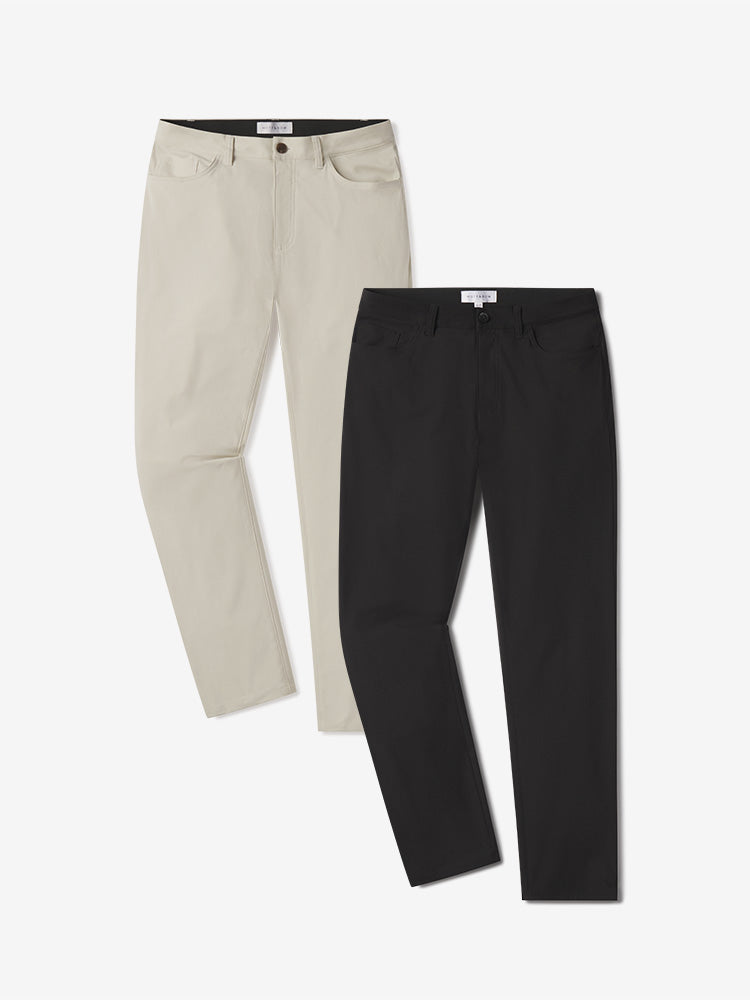 Men wearing Stone/Black 5 Pocket Travel Pants 2-Pack