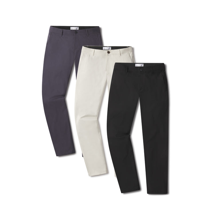 Men wearing Stone/Granite/Black 5 Pocket Travel Pants 3-Pack
