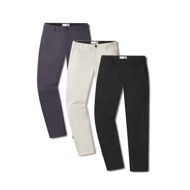 Men wearing Stone/Granite/Black 5 Pocket Travel Pants 3-Pack pants