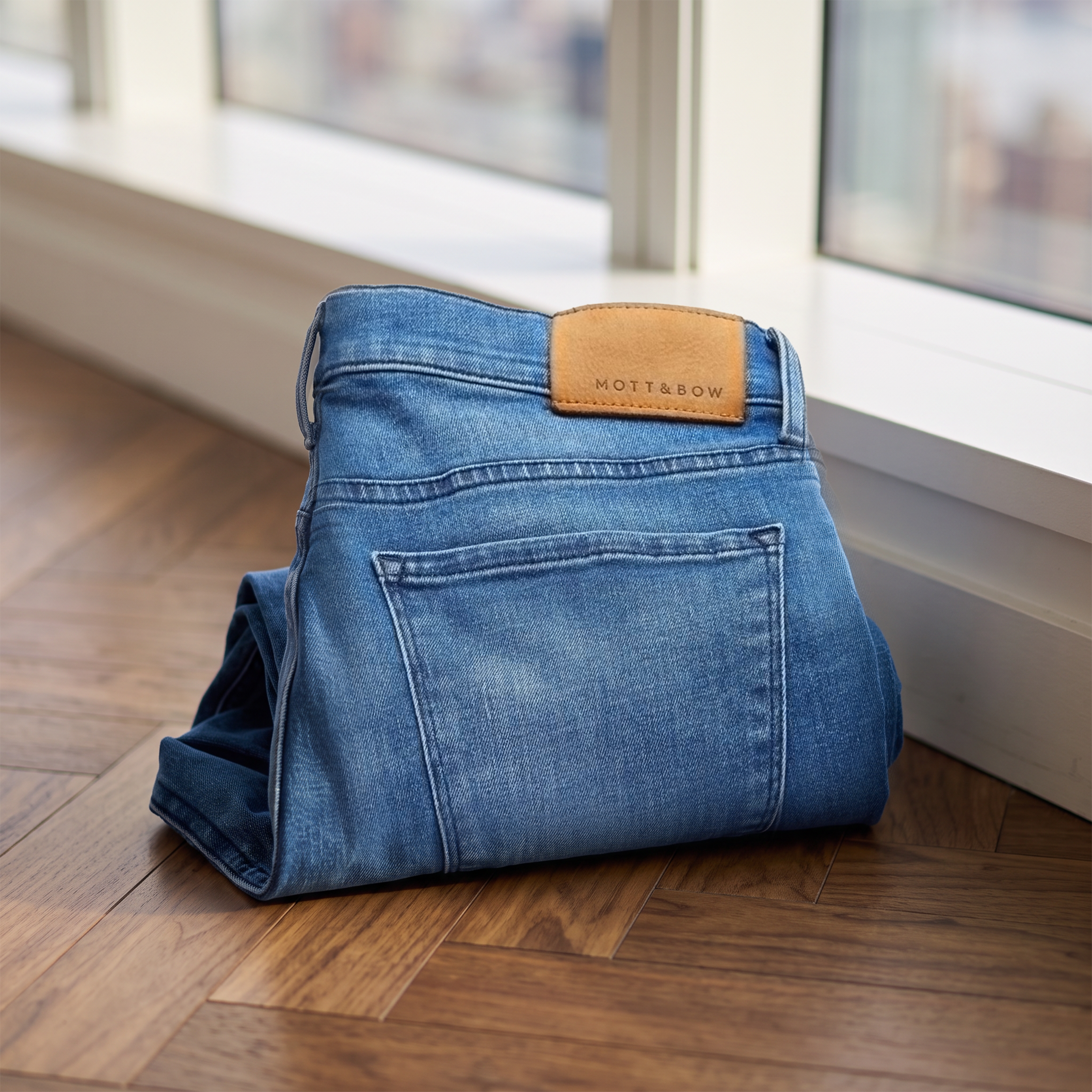 Men wearing Medium Blue Straight Staple Jeans