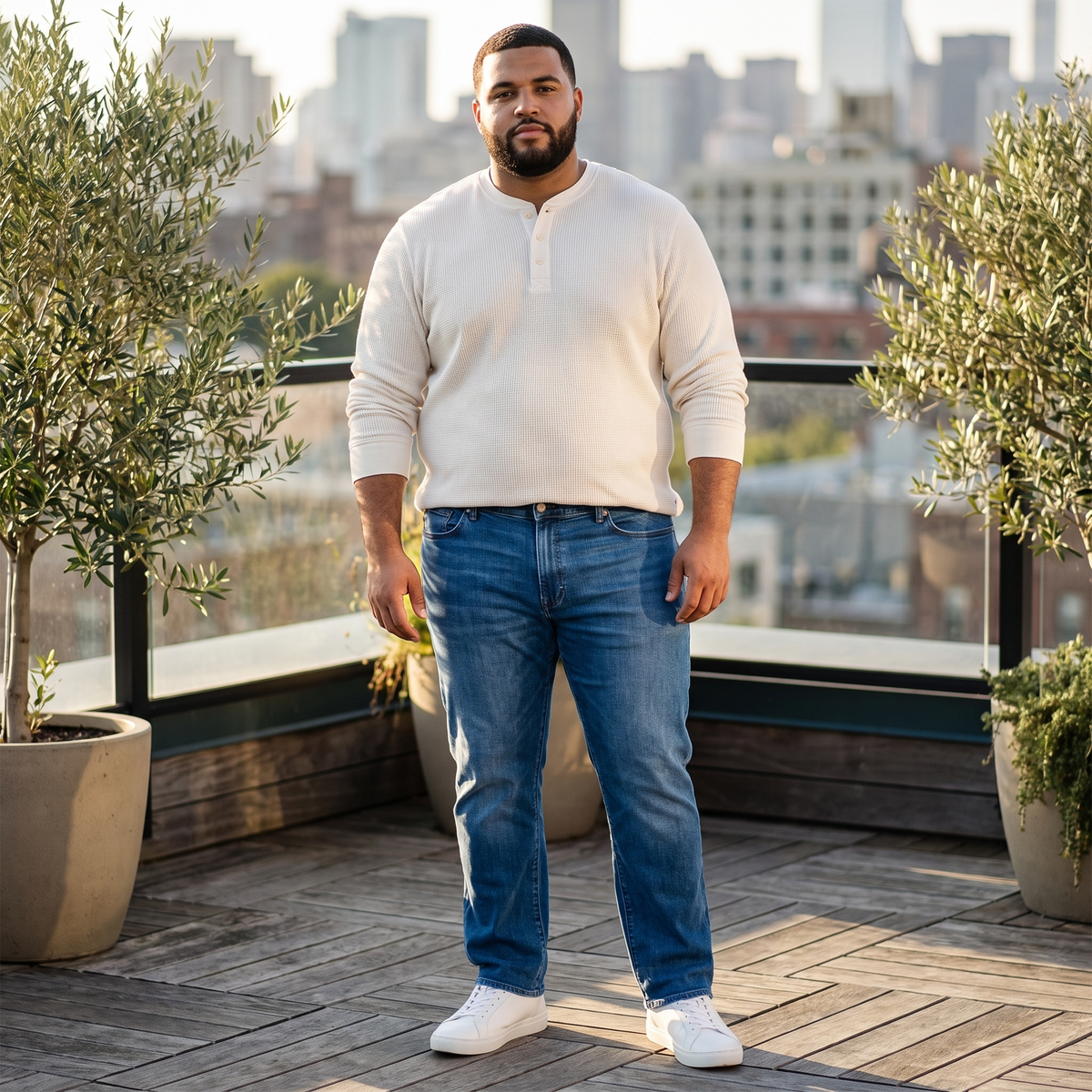 Men wearing Medium Blue Straight Staple Jeans