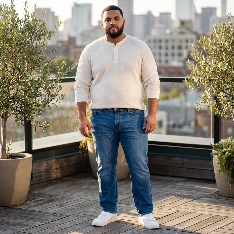 Men wearing Medium Blue Straight Staple Jeans