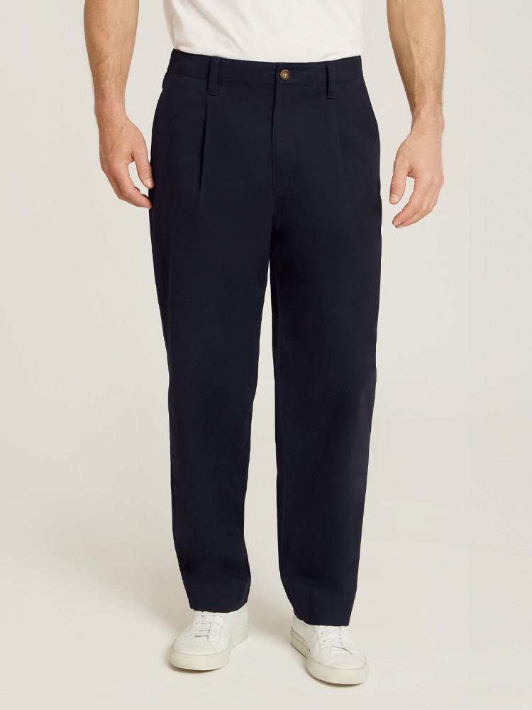 Men wearing Navy Wide Leg Chino