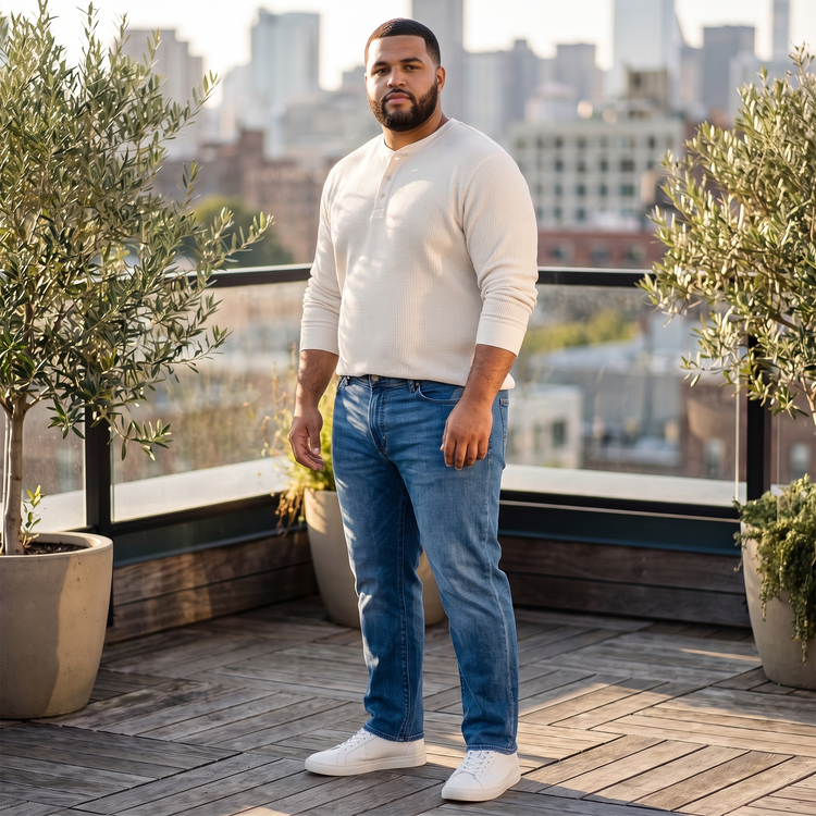 Men wearing Medium Blue Straight Staple Jeans