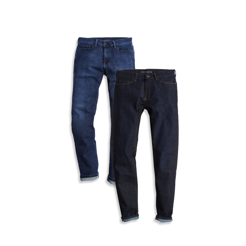  wearing Dark Blue/Medium Blue Slim Crosby and Slim Wooster 2-Pack Jeans jeans