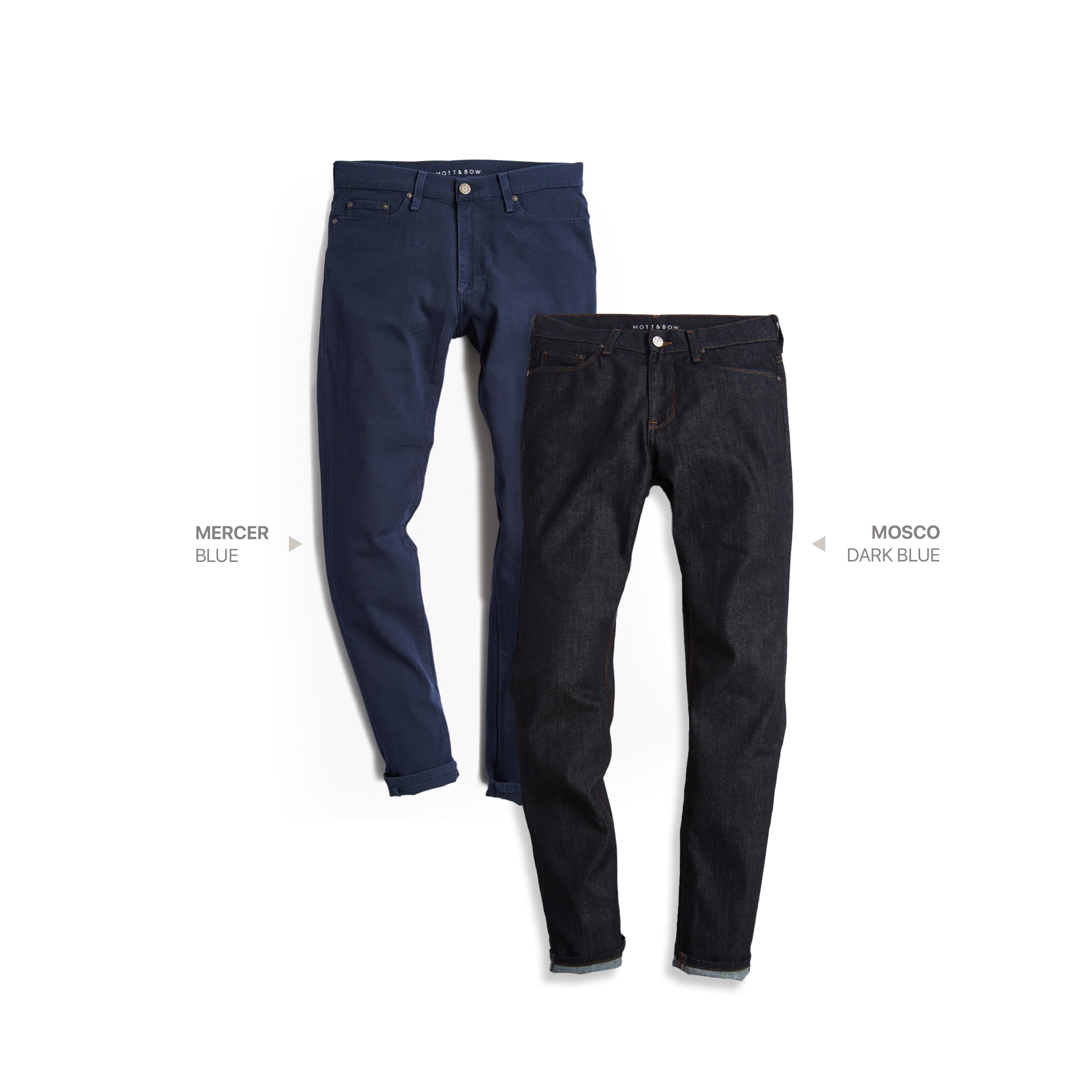  wearing Blue/Dark Blue Straight Mercer and Straight Mosco 2-Pack Jeans jeans