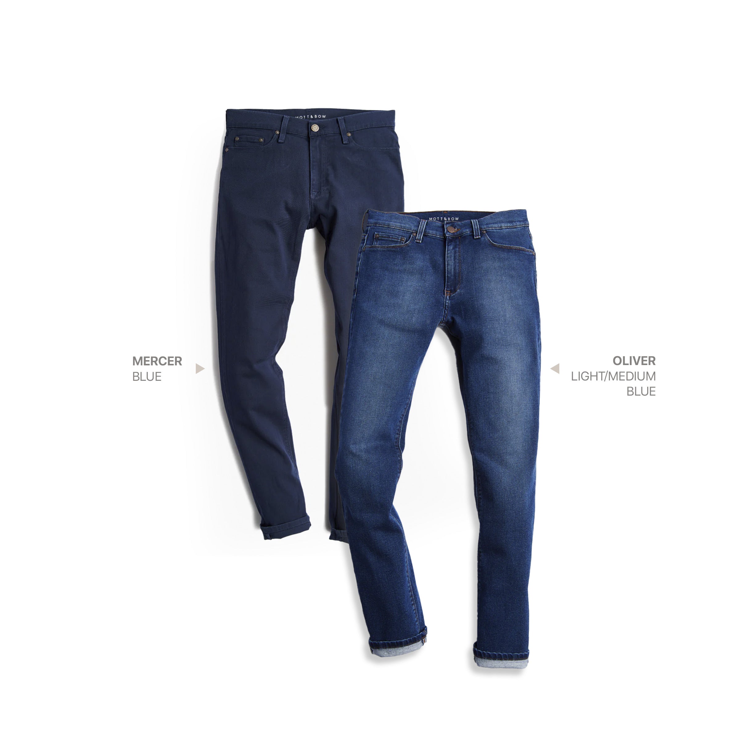  wearing Light/Medium Blue / Blue Straight Mercer and Straight Oliver 2-Pack Jeans jeans