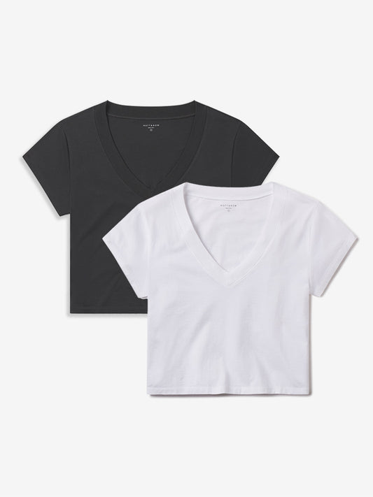 Cotton Boxy Deep V-Neck Tee 2-Pack Vintage Gray/White bdl2_women_boxy_deep tees