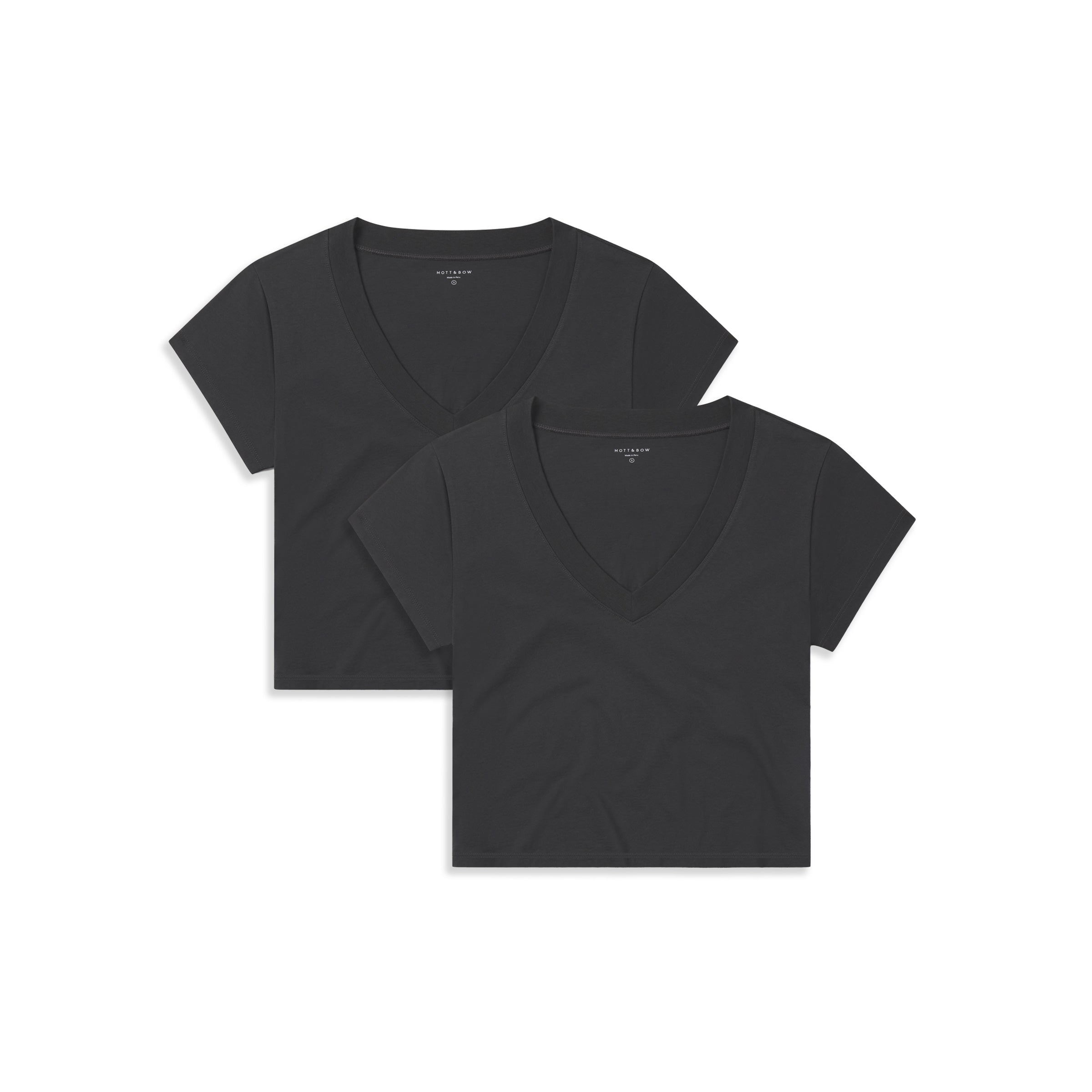 Women wearing 2 Vintage Gray Everyday Cotton Deep V-Neck Tee 2-Pack tees